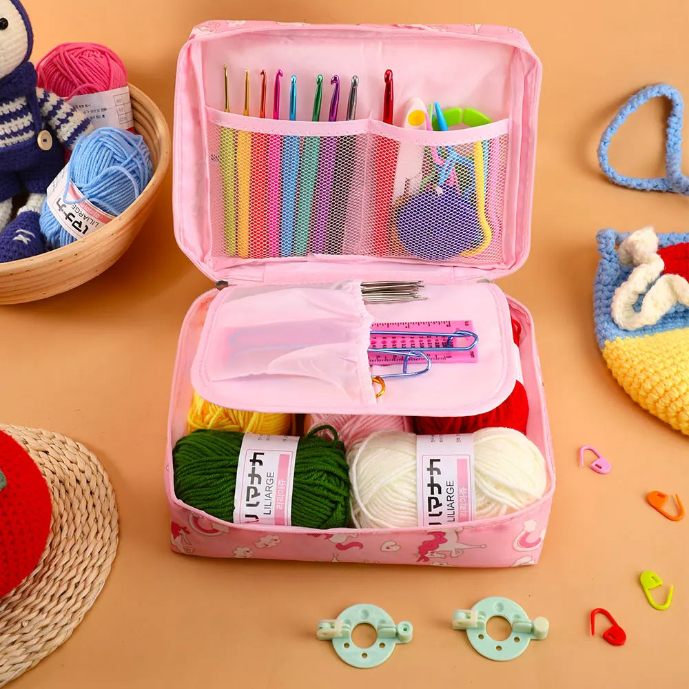 Crochet Kit with Hooks, Yarn & Storage Bag for Beginner Craft Projects