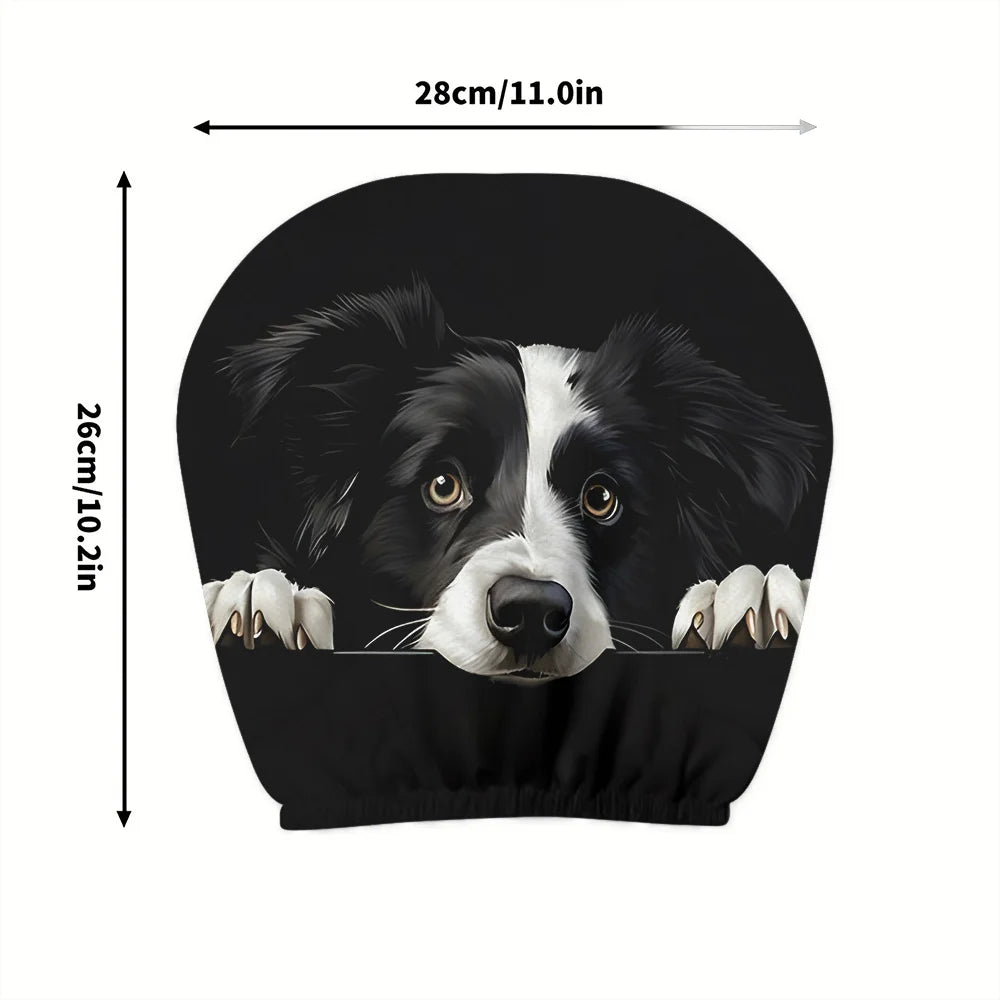 2pcs, Curious Eyes Border Collie Print  Headrest Covers,  Decor, Easy to Install and Wash,