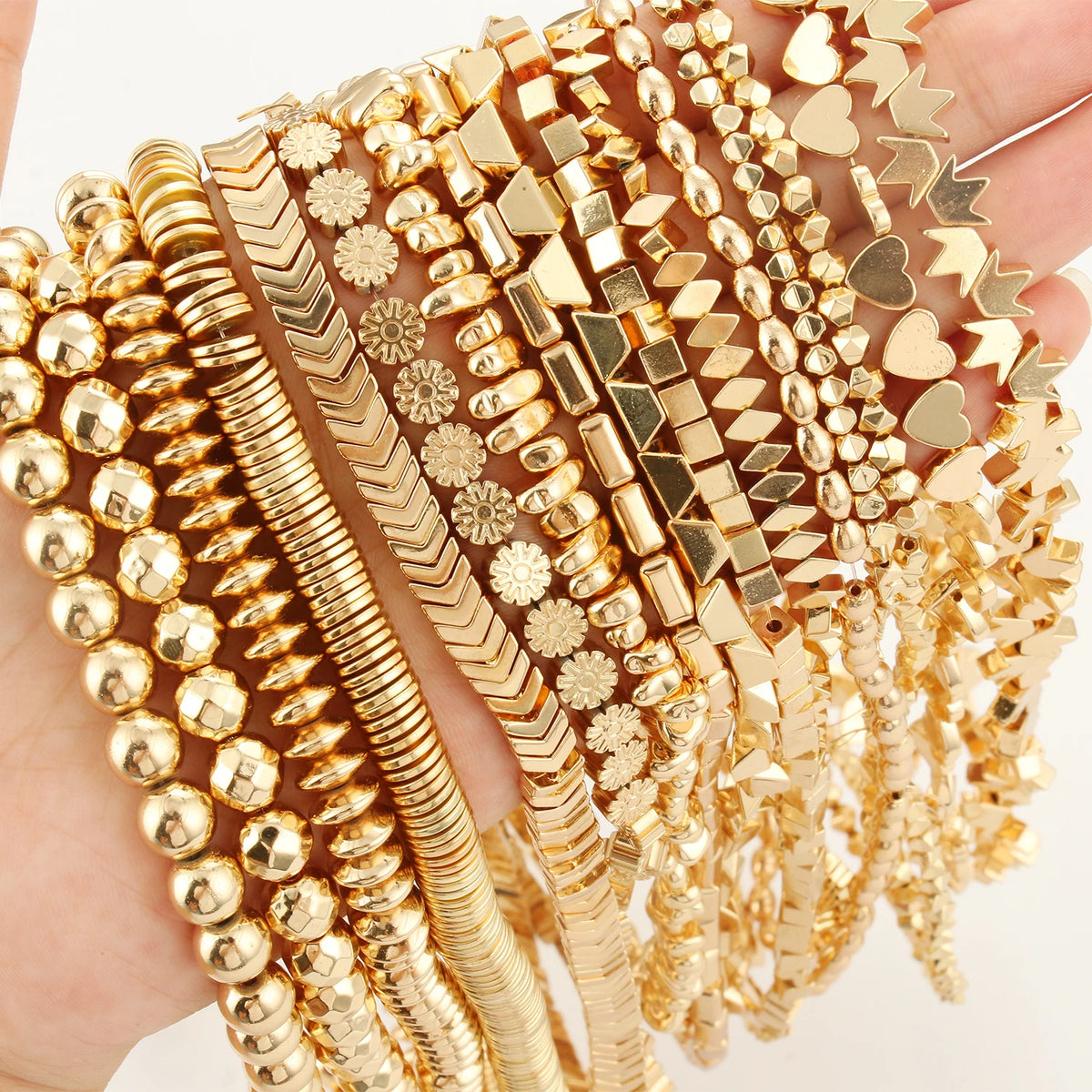 Stone Beads Hematite-Style Gold-Tone Mixed Shapes for DIY Jewelry Making
