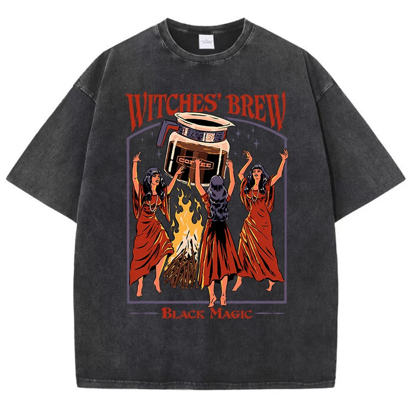 T-Shirt Unisex Witches Brew Black Magic Coffee Vintage Wash Graphic Tee