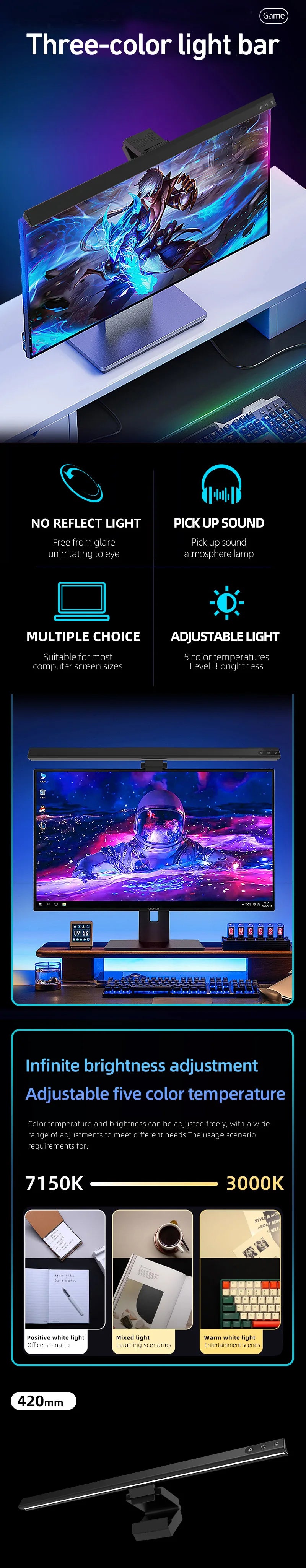 Computer Monitor Light Bar RGB LED Computer Monitor Light Bar Desk Lamp