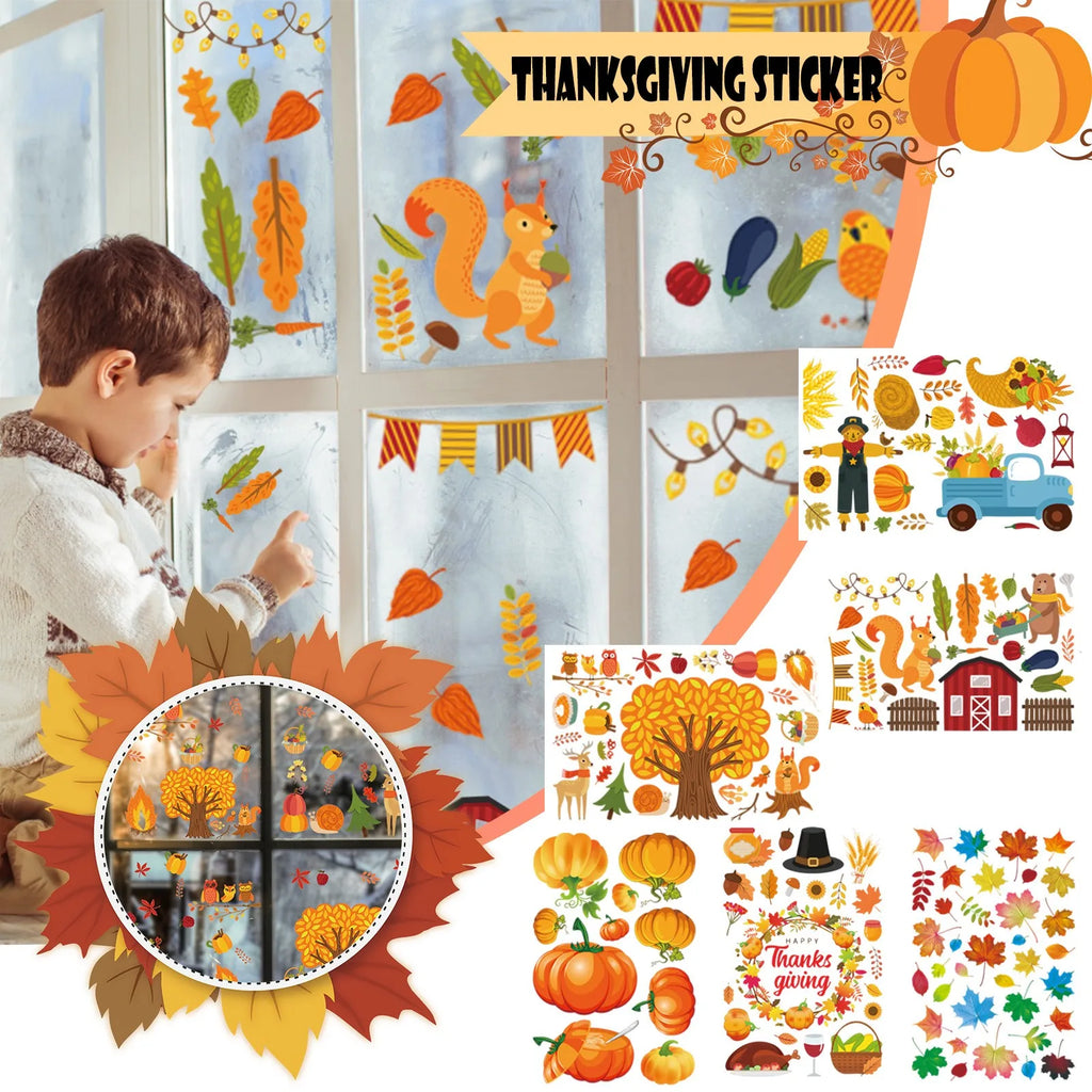 Thanksgiving Window Clings Maple Pumpkin Squirrel Stickers Thanksgiving Decoration For Home Autumn Wall Sticker Window Ornaments