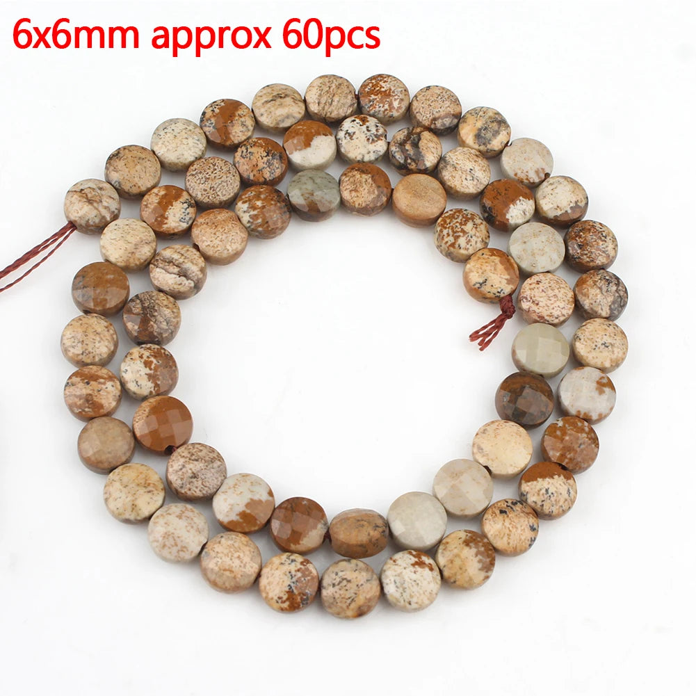 Stone Beads Picture Jasper-Style Round Tube Rondelle for DIY Jewelry Making
