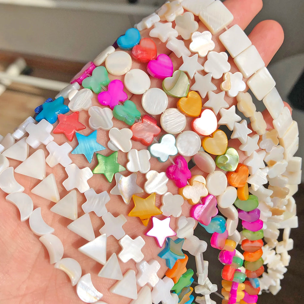 Shell Beads Mother-of-Pearl Heart Star Round Shapes for DIY Jewelry Making