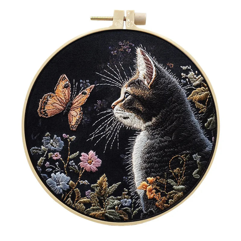 Embroidery Kit, Cats & Flowers for Beginner Needlework & Handmade Decor