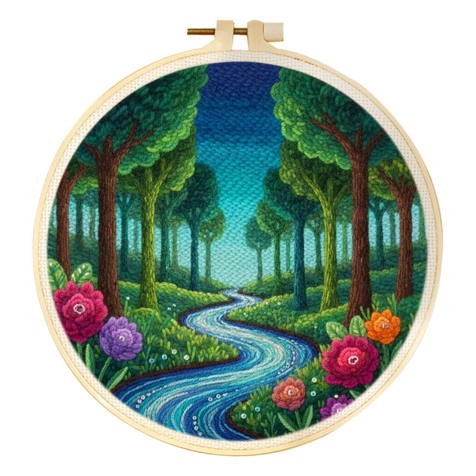 Punch Needle Kit, Forest River Landscape for Handmade Wall Art & Gifts