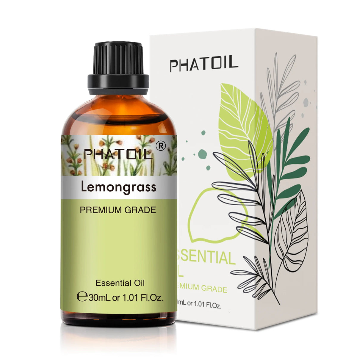 Phatoil Lemongrass essential oil bottle and packaging on a white background