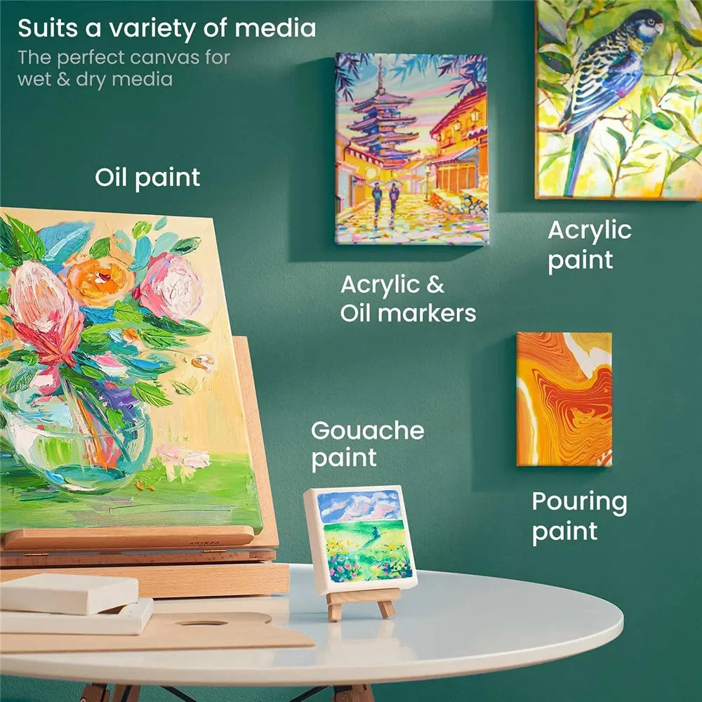 Stretched Artist Canvas 4-Pack 100% Cotton Primed Pine Frame Multi-Size