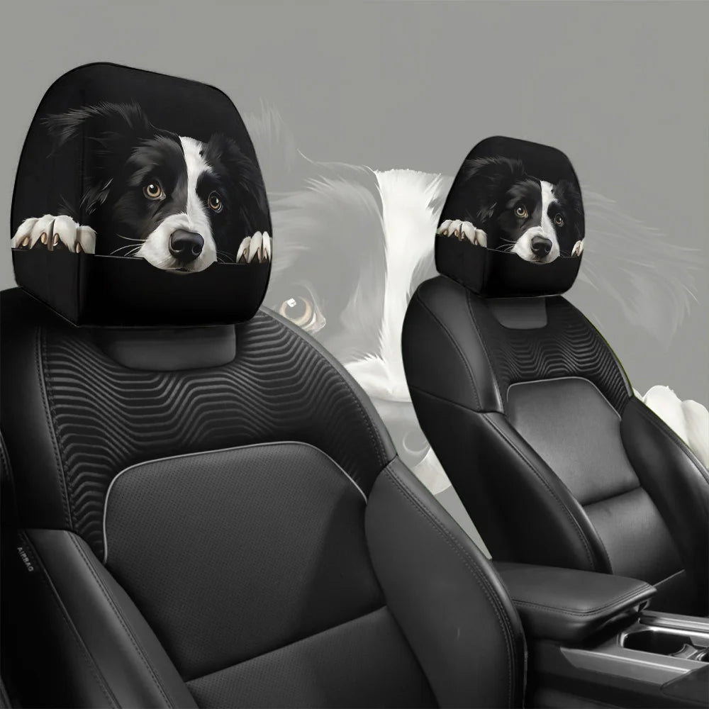 2pcs, Curious Eyes Border Collie Print  Headrest Covers,  Decor, Easy to Install and Wash,