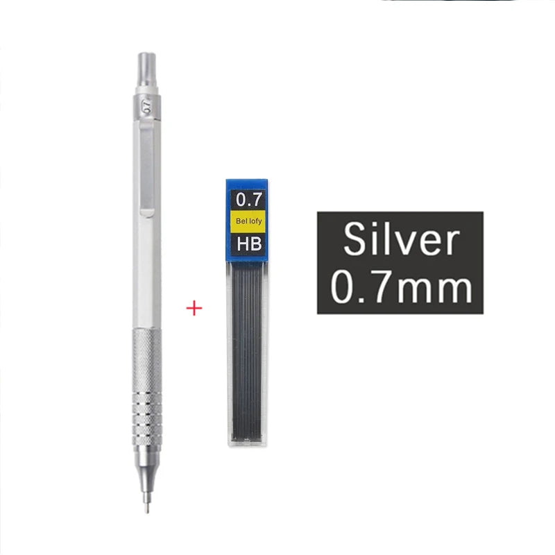Metal Mechanical Pencil & Lead Refills — 0.3 to 2.0mm, Black or Silver