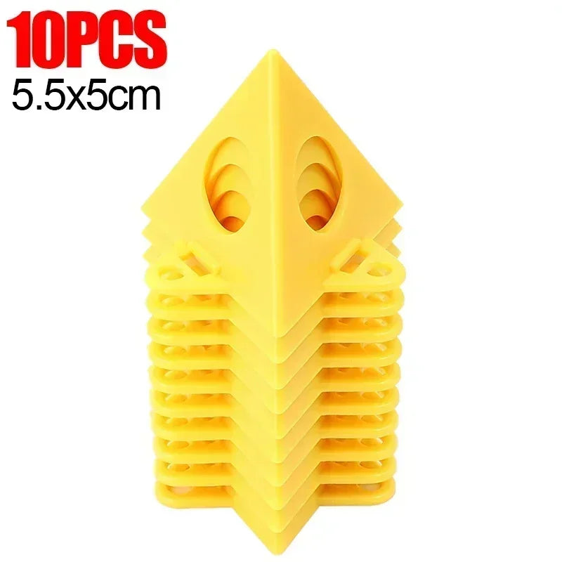 A stack of ten bright yellow plastic 3D printing filament guides or nozzles, shown on a plain white background with a red '10PCS' and '5.5x5cm' text overlay in the top left corner.