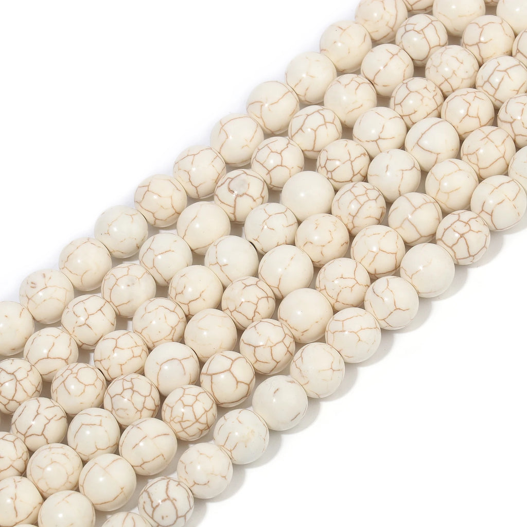 Stone Beads White Turquoise-Style Howlite-Style Round Bracelet Necklace