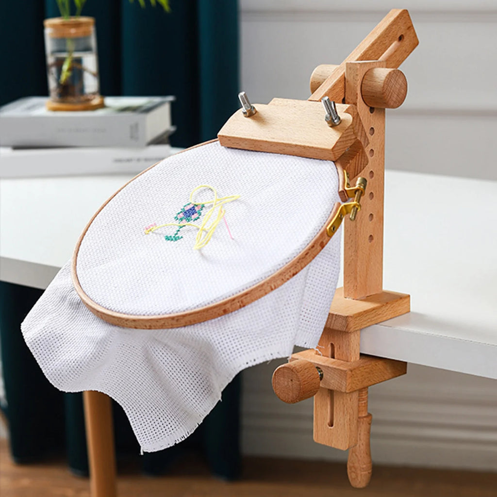 Embroidery Hoop Stand, Rotating Wooden Desktop Rack for Handmade Stitching