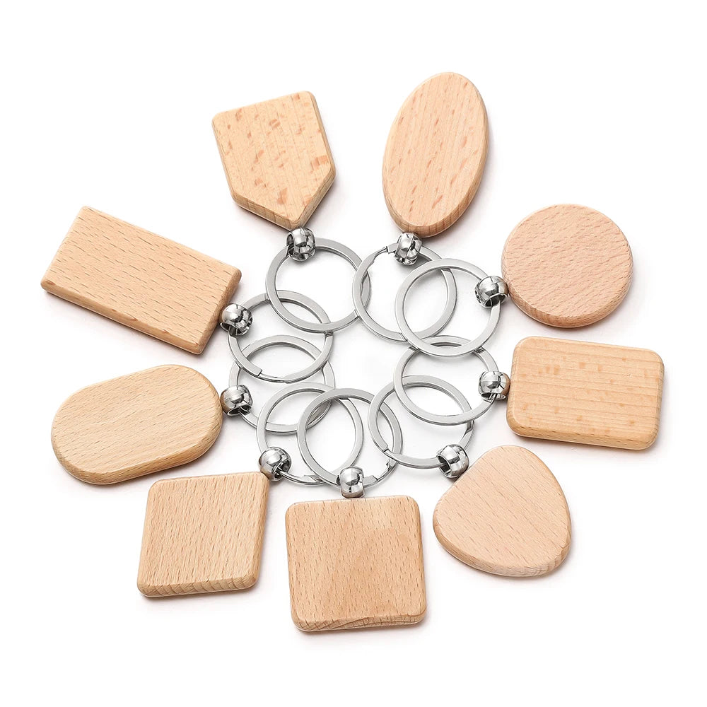 Wood Keychain Blanks Rectangle Geometric Keyrings DIY Jewelry Making