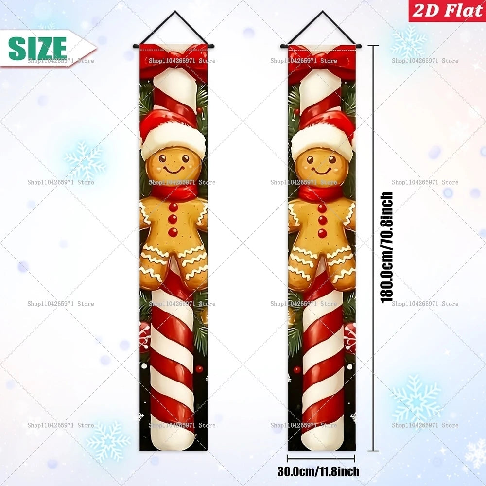 Christmas Gingerbread Man Snowman Door Couplet Merry Christmas Hanging Porch Sign 2026 Door Banner Xmas Gift 2027 New Year