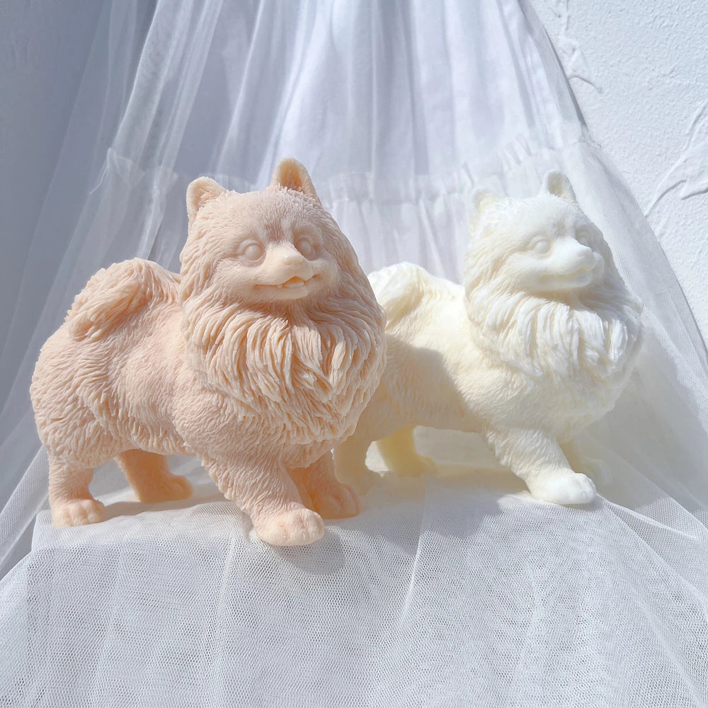 Pomeranian Puppy Dog Candle Mold Animal Puppies Soy Wax Silicone Mould Dog Lover Home Decor