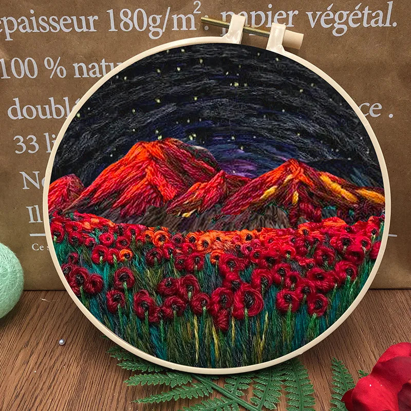 Embroidery Kit, Mountain Scenery with Hoop for Beginner Handmade Wall Art