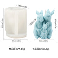 Three-rabbit family mold and example casting diagram with separate dimensions and weights