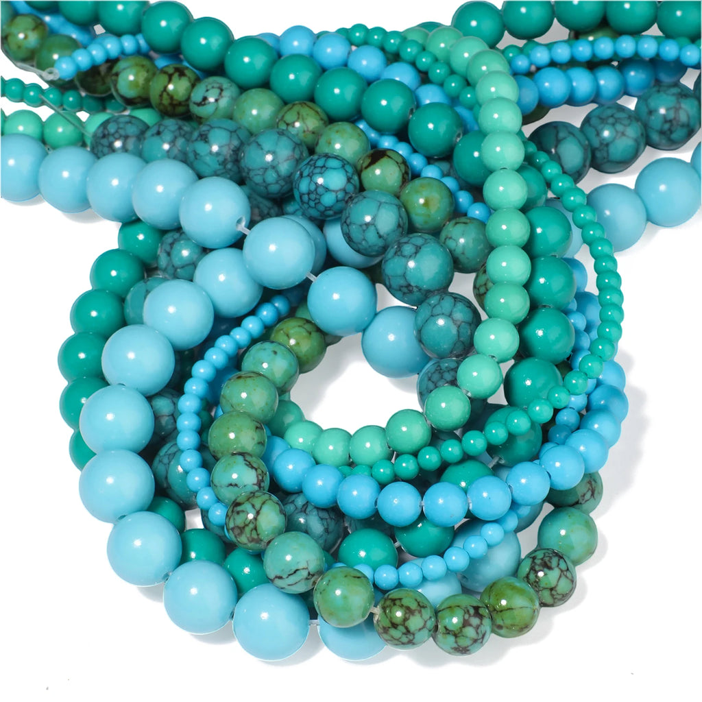 Stone Beads Blue Howlite-Style Smooth Round for DIY Jewelry Making Craft Beads