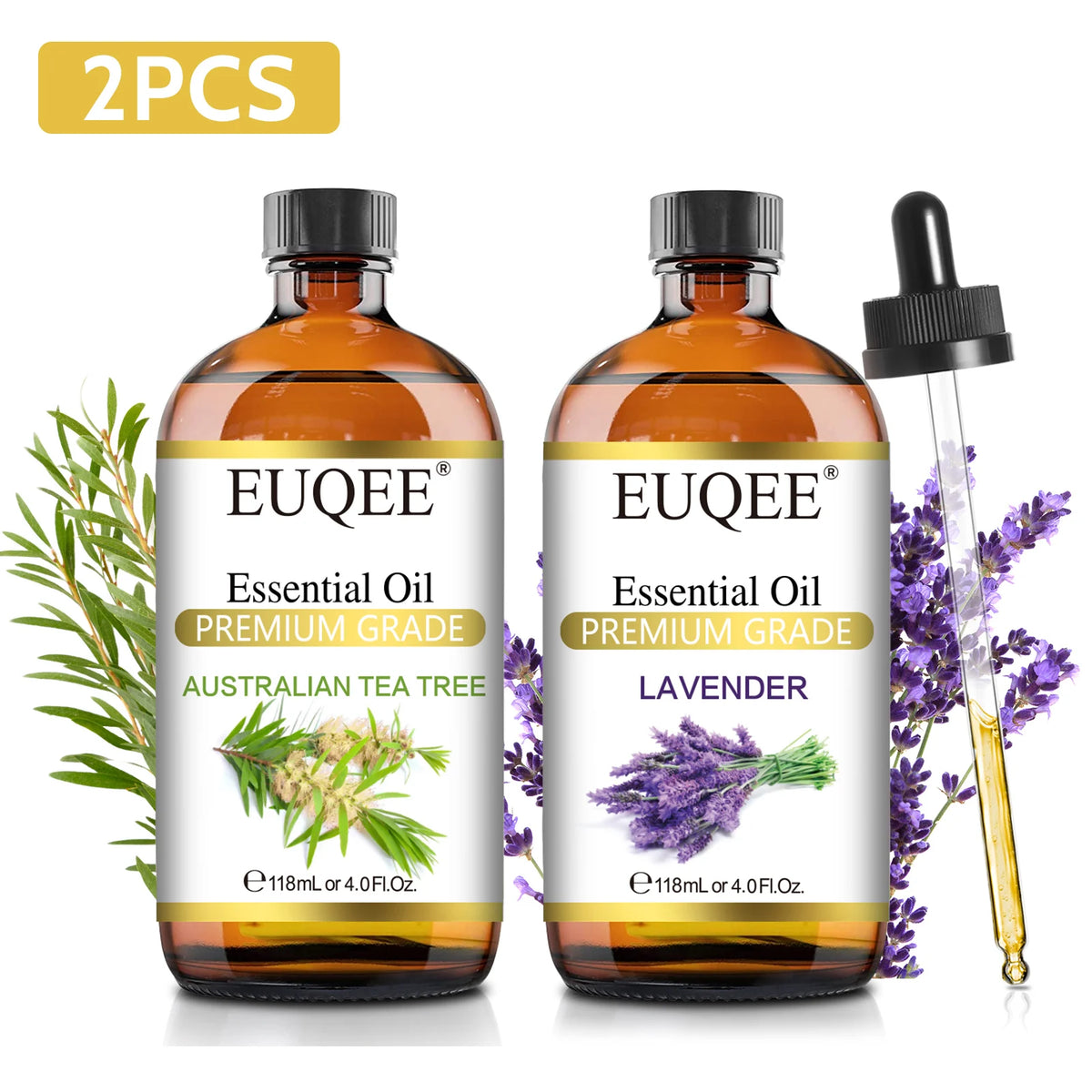 EUQEE Pure Essential Oil 118ml Premium Grade Glass Dropper Diffuser Candle 22 Scents