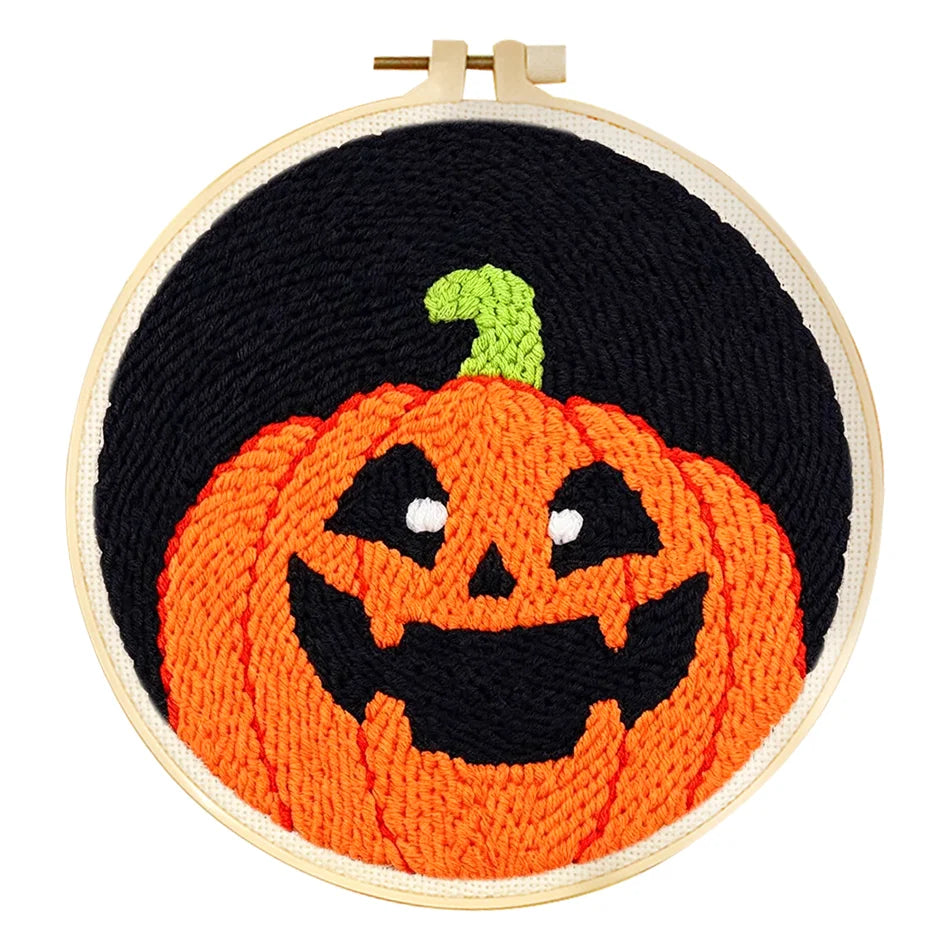 Punch Needle Kit, Halloween Ghost Design with Hoop for Spooky Wall Decor