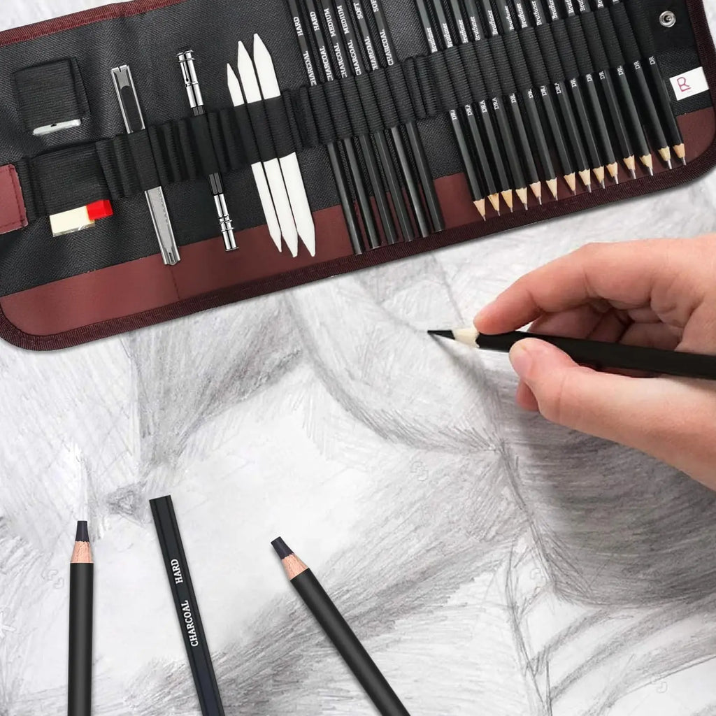 29-Piece Drawing & Sketching Kit with Portable Roll Case
