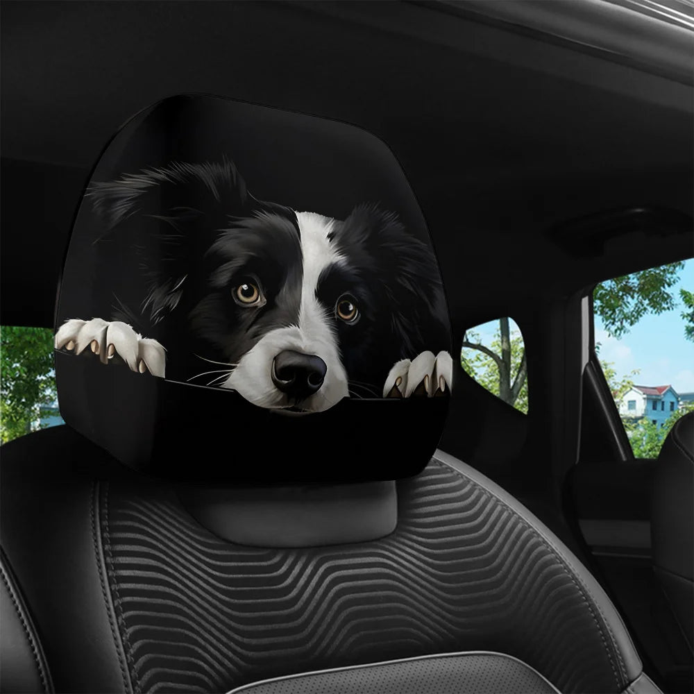 2pcs, Curious Eyes Border Collie Print  Headrest Covers,  Decor, Easy to Install and Wash,