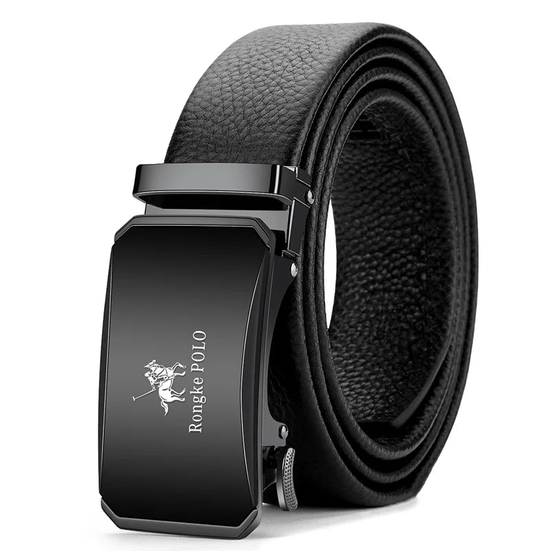 Men's Ratchet Leather Belt Alloy Automatic Buckle for Jeans, Dress & Business