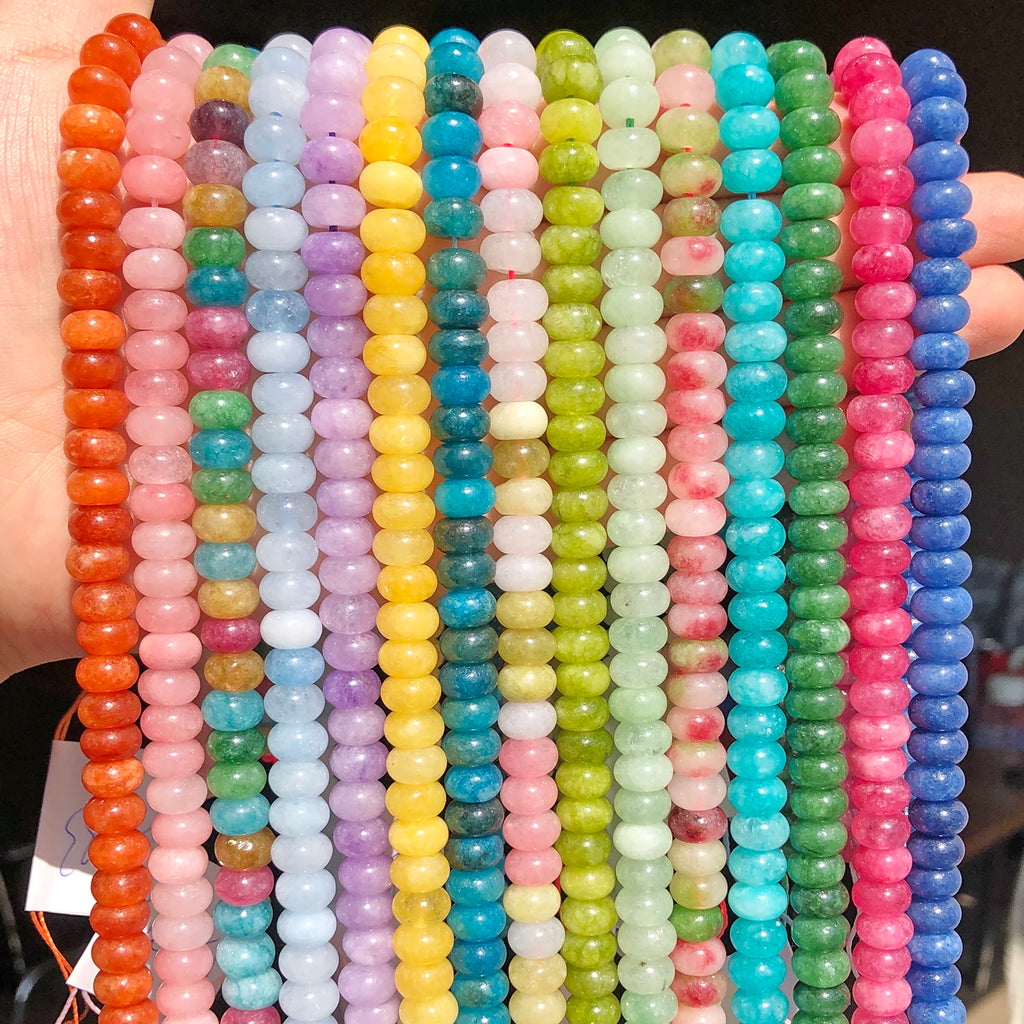 Stone Beads Rondelle Yellow Green Jade-Style for DIY Jewelry Making Craft Beads