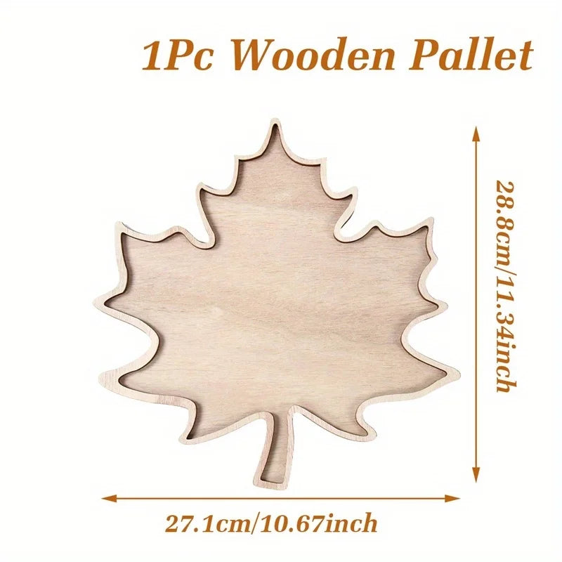 1pc Decorative Tray, Thanksgiving Day Wooden Tray, Maple Leaf Design Table Decoration, Thanksgiving Day Decoration for Home