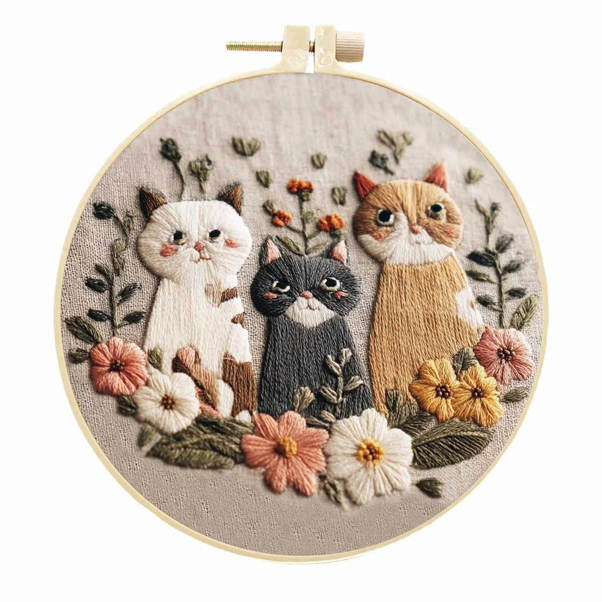 Embroidery Kit, Cats & Flowers with Needles & Thread for Handmade Crafts