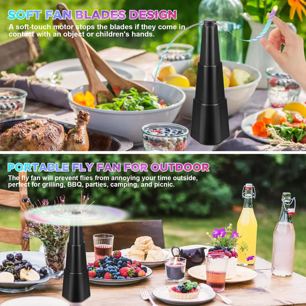 Table Rechargeable Fly Fans Outdoor Fly Repellent Fans for Outdoor Top Insect Repellent Fan with Holographic Blade for Picnic