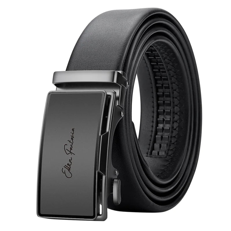 Men's Genuine Leather Belt Automatic Buckle Adjustable for Jeans, Business Wear