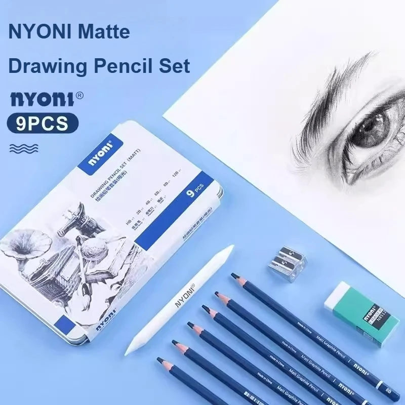 NYONI Matte Sketch Pencil Set — Iron Case, Eraser & Blending Stump Included