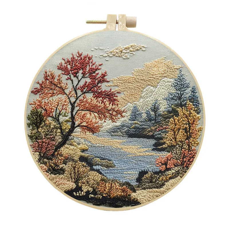 Embroidery Kit, Nature Scenery for Beginner Stitching & Handmade Home Art