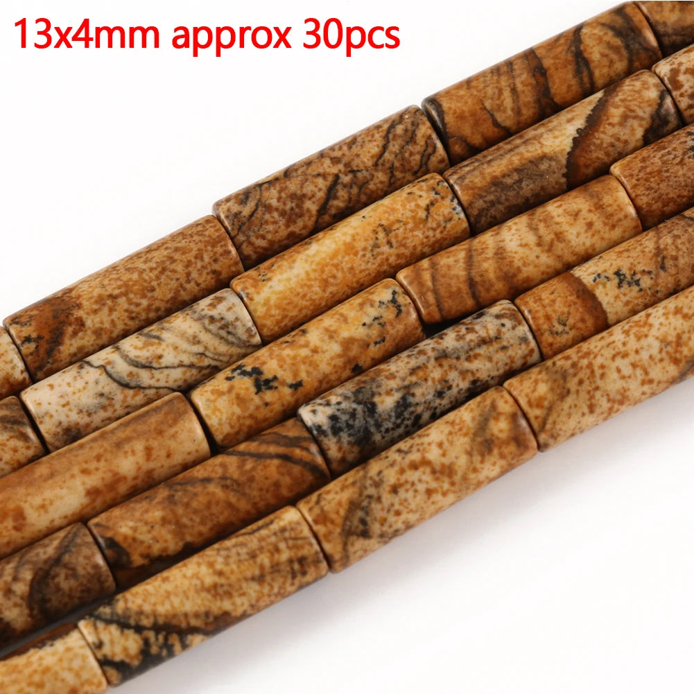 Stone Beads Picture Jasper-Style Round Tube Rondelle for DIY Jewelry Making