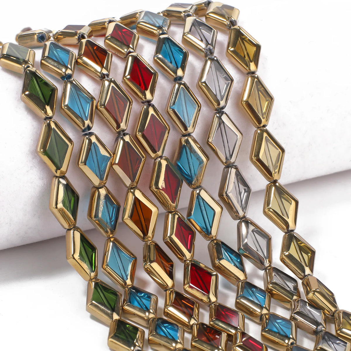 Glass Beads Diamond Shape Gold Color Edging for DIY Jewelry Making Craft Beads