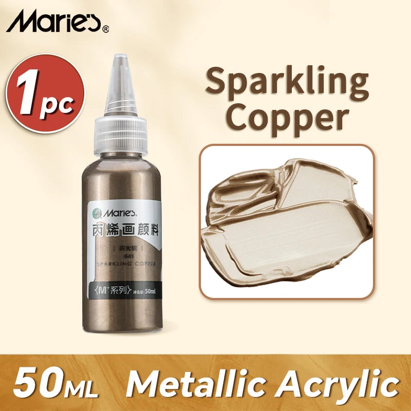Metallic Acrylic Paint, Marie's 50ml — Pearlescent & Shiny Pigments, 6 Colors