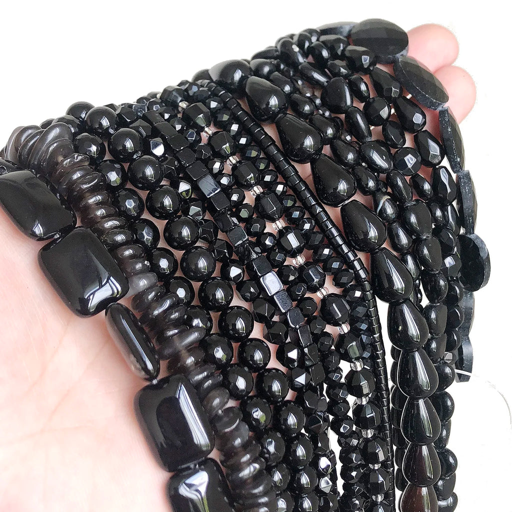 Stone Beads Black Onyx Round Faceted Irregular Agates Smooth Bracelet Supplies