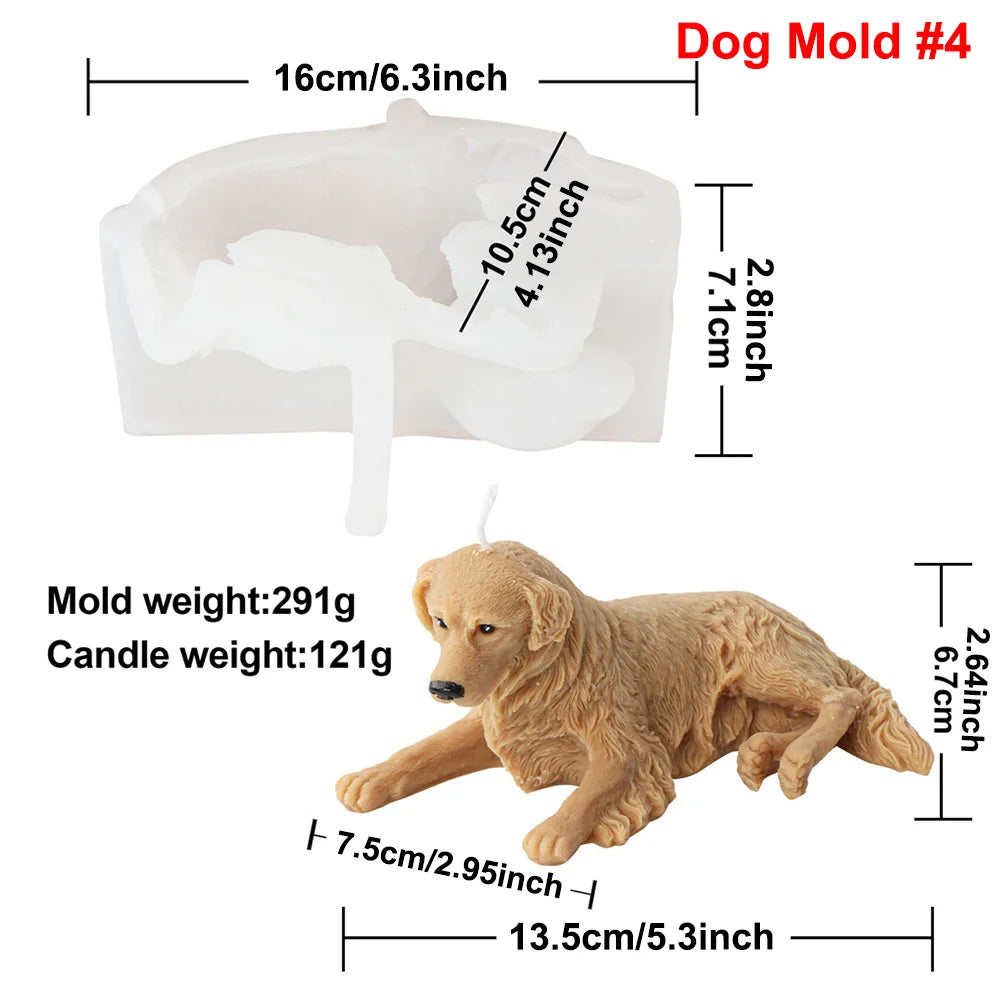 Dog Candle Mold - Silicone 3D Animal Molds, 10 Breeds & Styles