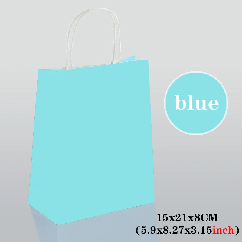 Teal gift bag with a label indicating size 15x21x8CM on a gray background