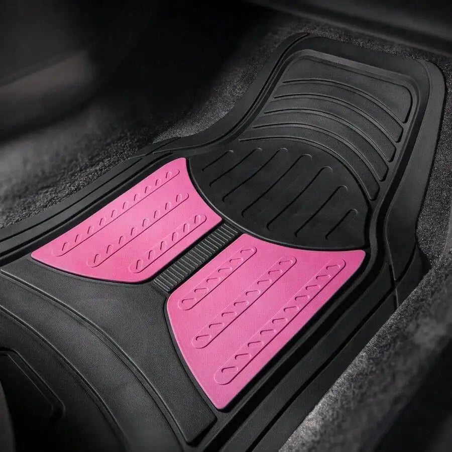 Automotive Floor Mats - 4 Heavy Duty Pink Rubber For Cars Universal Fit Full Set
