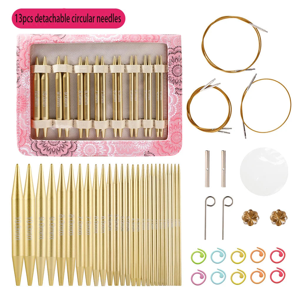 Knitting Needles, LOOEN Interchangeable Circular Set with Pink Storage Bag