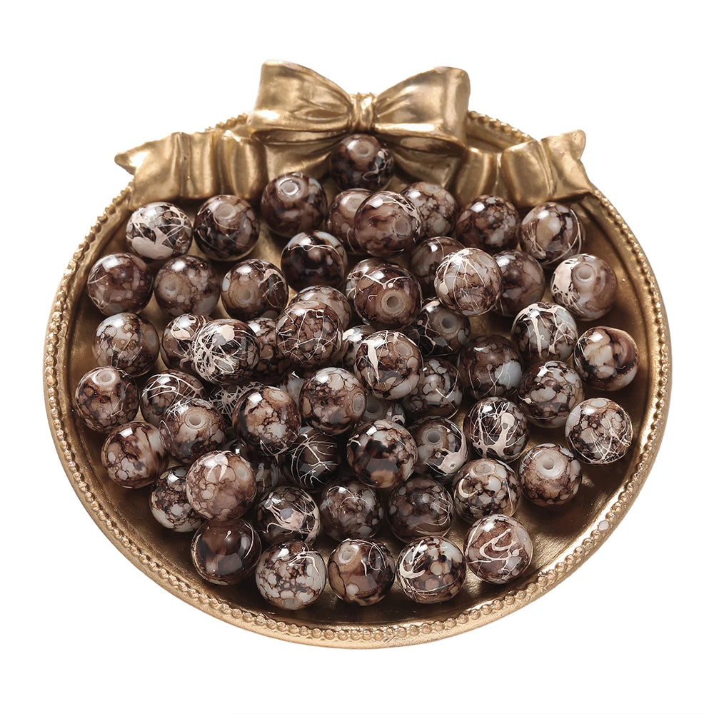 Glass Beads Crystal Crackle Round Imitation Jade-Style Stone Crafts Craft Beads