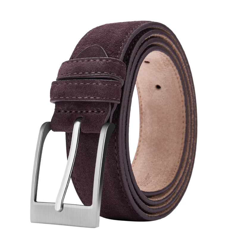 Men's Suede Leather Belt Silver Pin Buckle Vintage Style for Jeans & Chinos