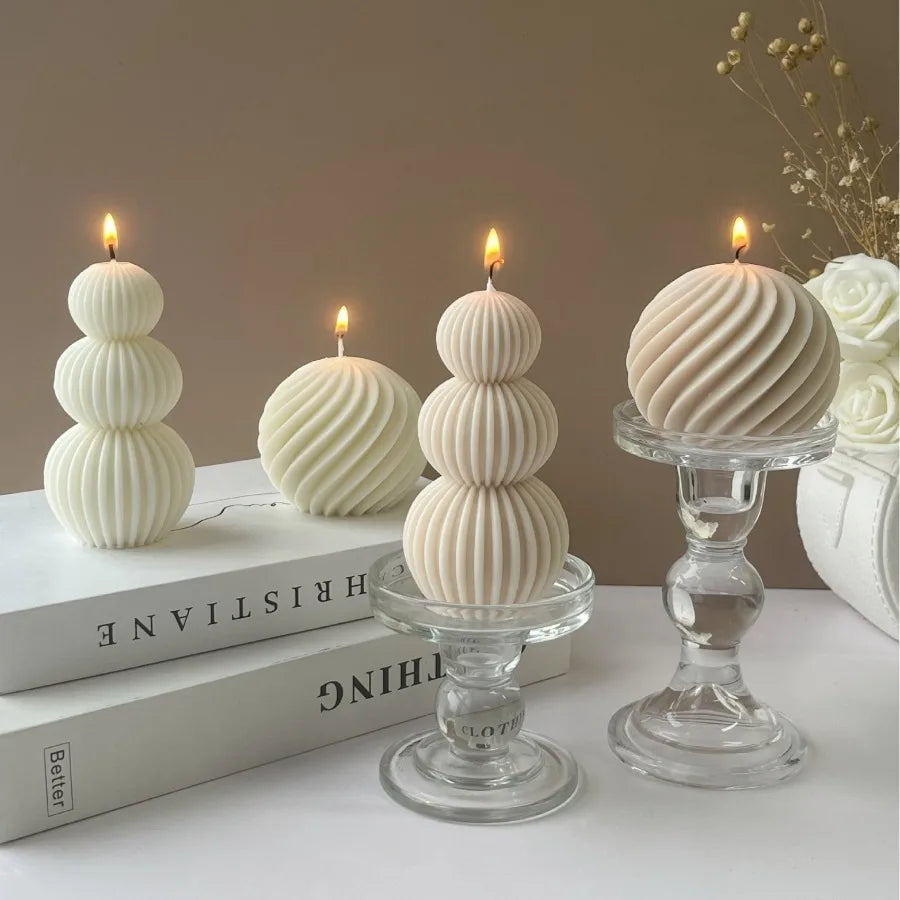 Nordic Minimalist Swirl Ribbed Ball Scented Candle Soy Wax Aromatherapy Candle Home Bedroom Table Decor Wedding Gift