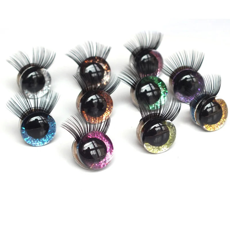 New 20pcs / lot 12-30mm Glitter Toy Eyes With Eyelash With Hard Washer For DIY Doll eyes toy accessories safe eyes