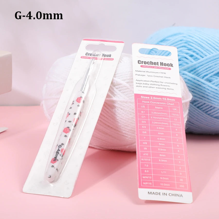 Crochet Hook, Rose Handle with Rubber Grip for Handmade Yarn Projects