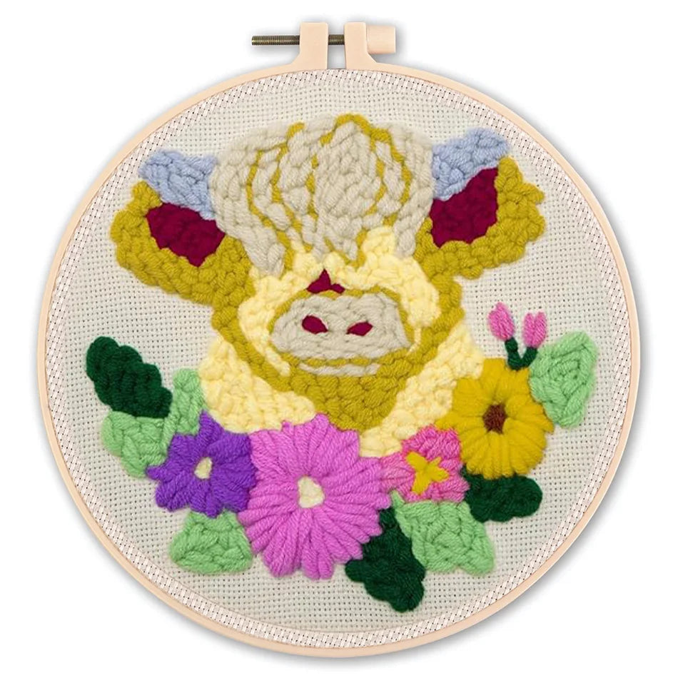 Punch Needle Kit, Cow Design for Beginner Embroidery & Handmade Home Decor