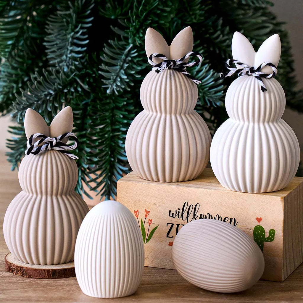 Double Rabbit Ear Silicone Candle Mold DIY Stripe Egg Bunny Aromath Soap Molds Plaster Resin Crafts Making Home Easter Decor
